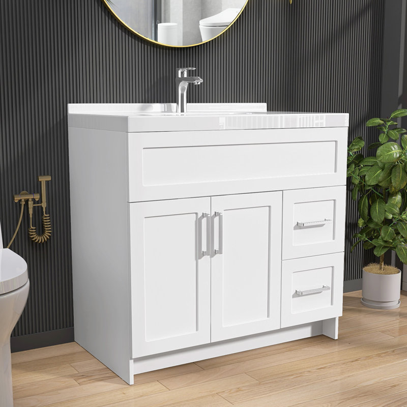 L 36 po x P 21,5 po x H 33,5 po meuble de salle de bain autoportant sans base de salle de bain blanche non assemblée, Blanc