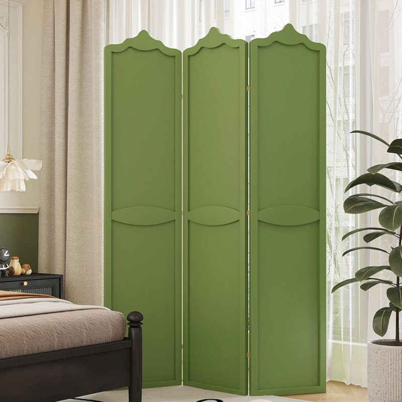 Paravent 3 panneaux en bois massif vert, H 78,74 po x l 47,24 po x P 1,97 po