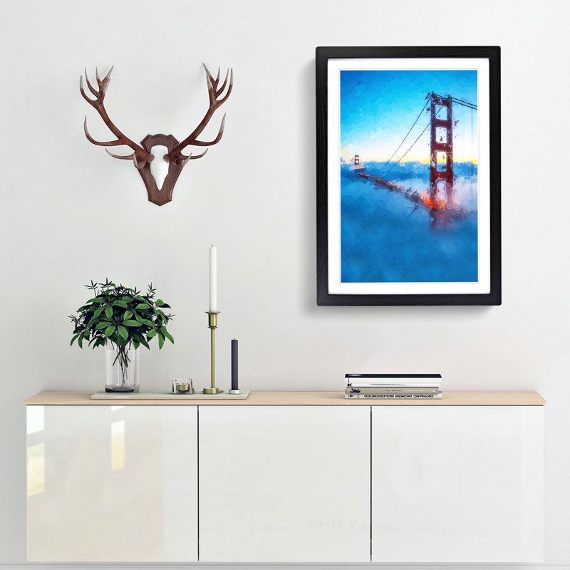 Mist over the Golden Gate Bridge - Picture Frame Graphic Art Print, 36cm H x 27cm W x 2cm D, Black Framed