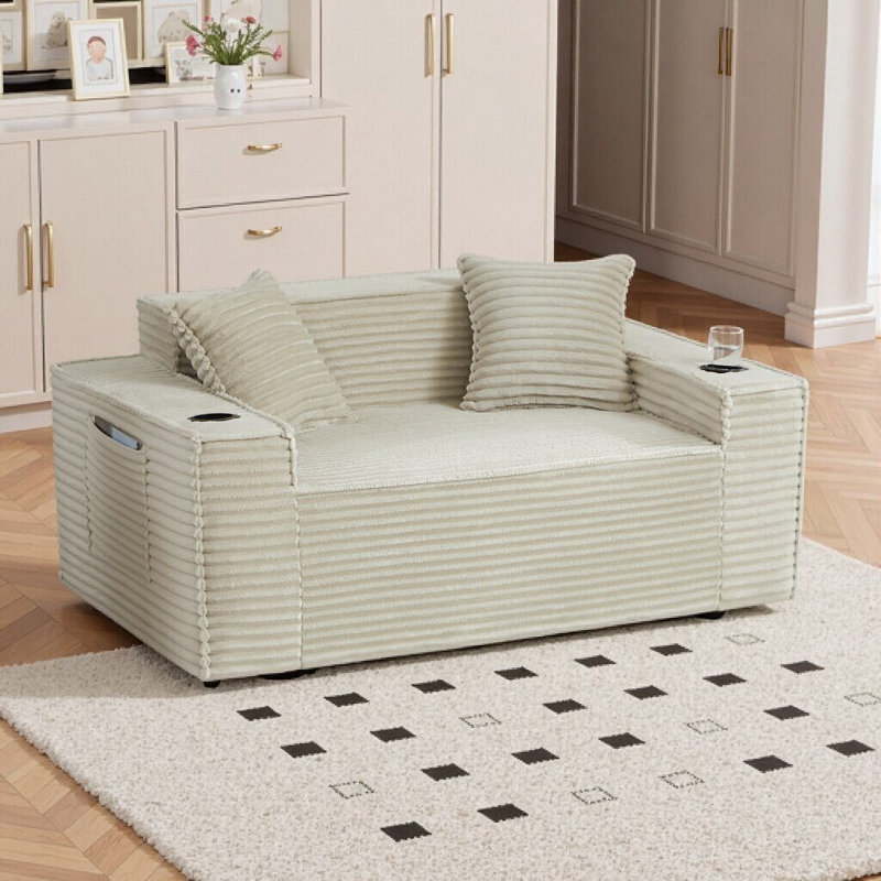 Canapé compact à 2 places sans assemblage avec confort moelleux pour les petits espaces, Camel, 2