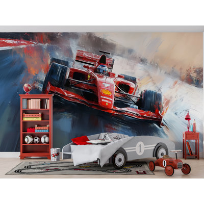 Formula 1 Racing Car Wallpaper – Red Speeding F1 Car Digital Art, Motorsport Wall Decor, Fast Car Canvas, Racing Fan Gift, High-Speed Action Background