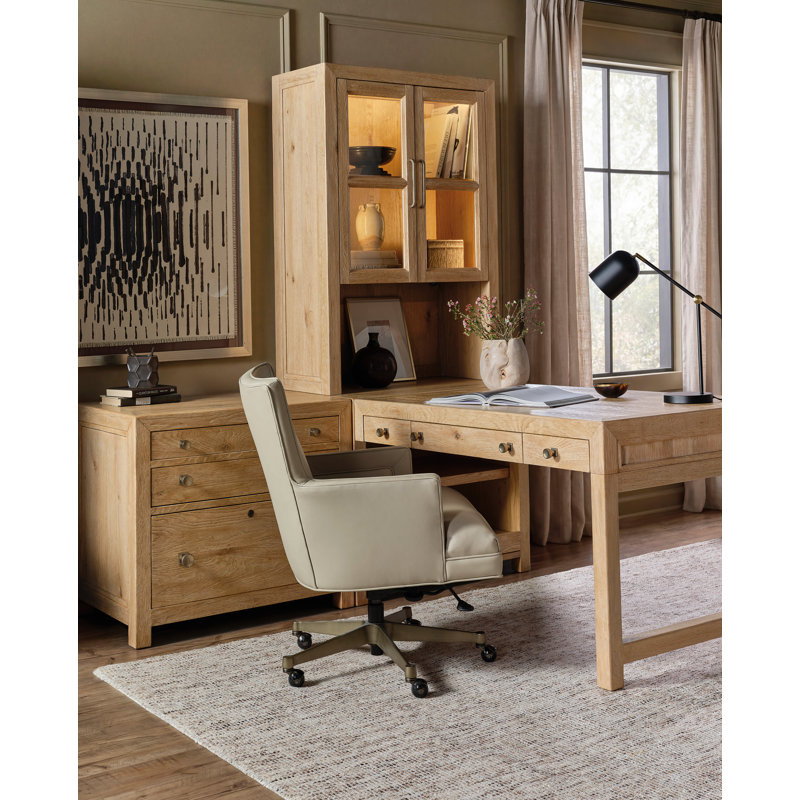 Rosa Leather Swivel Executive Chair, Beige