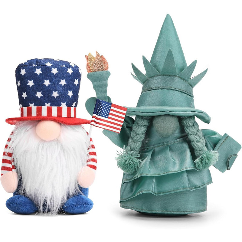 4 juillet décorations de gnomes patriotiques, 2 pièces de gnomes suédois faits à la main en peluche Statue de Liberty Doll, ornements de table pour le 250e anniversaire