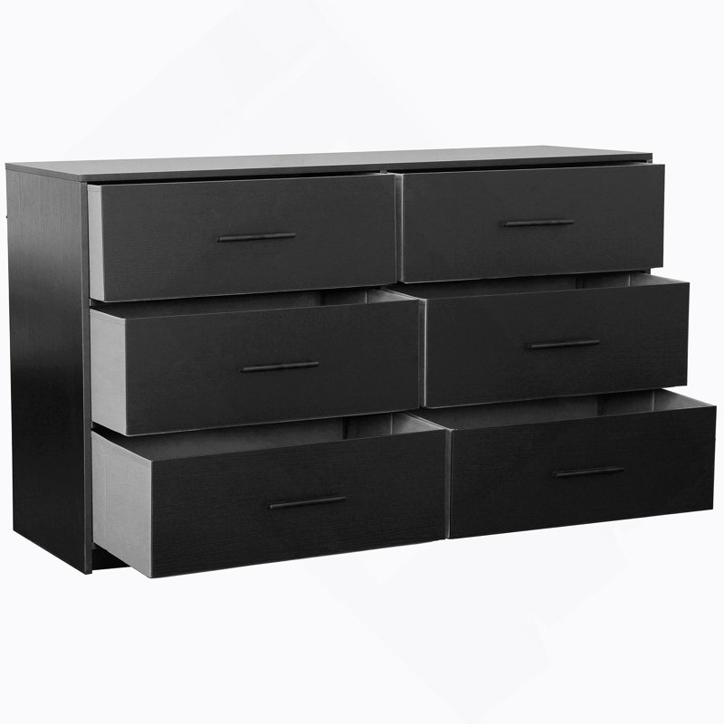 Commode 6 tiroirs avec tiroirs en tissu, Noir
