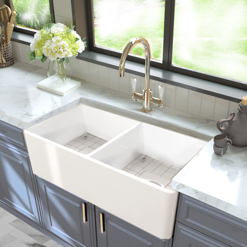 Cape 33.25'' L Double Basin Kitchen Sink, White