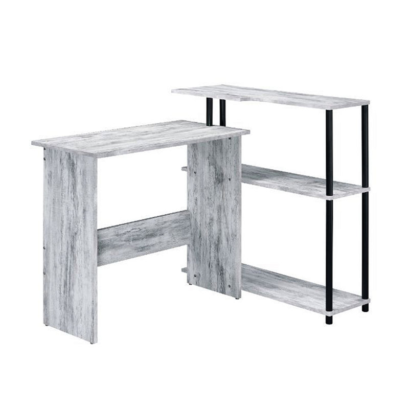 Bureau d'écriture rectangulaire avec tablette latérale, Blanc antique / noir, H 34,06 po x l 39,06 po x P 32,06 po