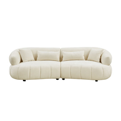 102" Curved Sectional Sofa – Beige Boucle Oversized Loveseat, Modern Bubble Couch for Living Room, No Assembly