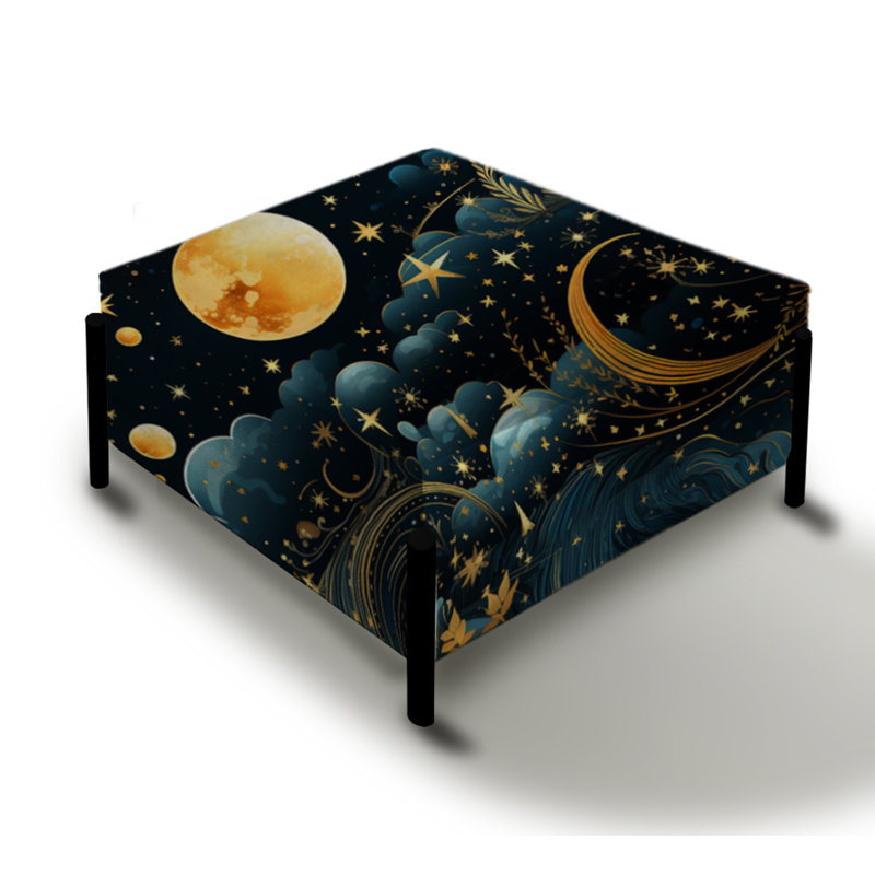 Grand repose-pieds carré bleu Boho