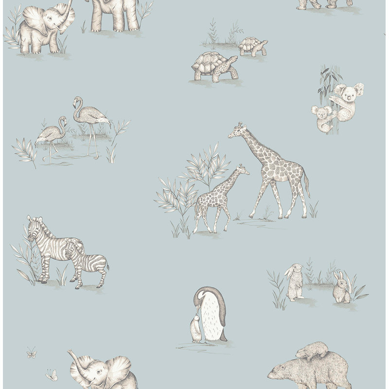 Papier peint animal safari bébés, Bleu