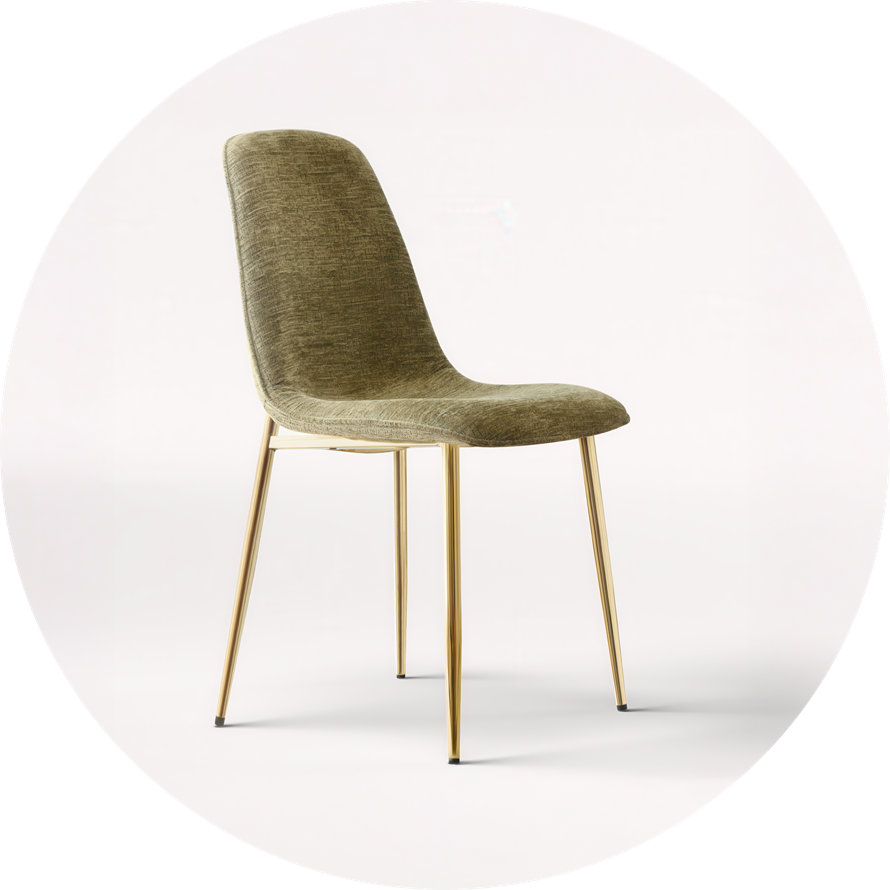 Olive green chair with gold legs.