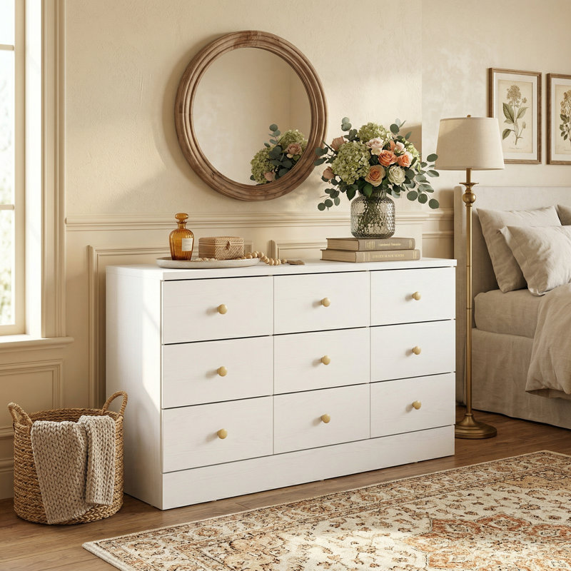 47.2" Wide 9 Drawers Dresser With Solid Wood Pulls