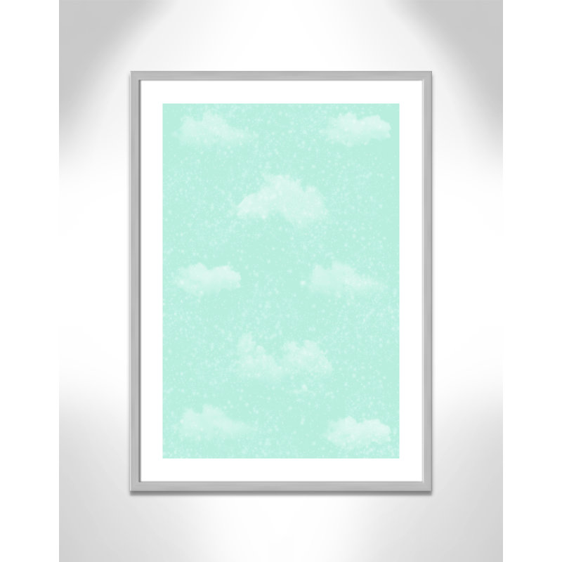 Art unique de nuages scintillants, H 35,5 po x l 25,5 po x P 1,1875 po, Encadré de boîte argent