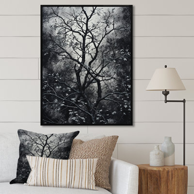 Arbre gothique gris la nuit II - arbre, art mural