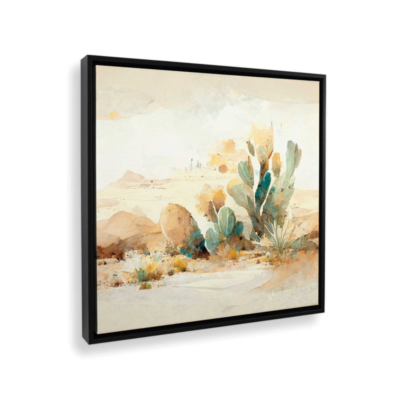 Motif de cactus, H 32,75 po x l 32,75 po x P 1,75 po, Cadre flottant noir satiné