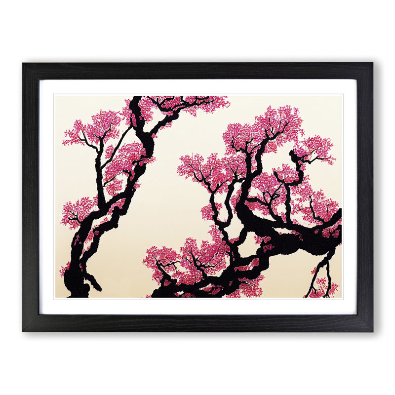 Mesmerising Cherry Blossom Tree Flowers - Single Picture Frame Painting, Black, 46cm H x 64cm W x 2cm D
