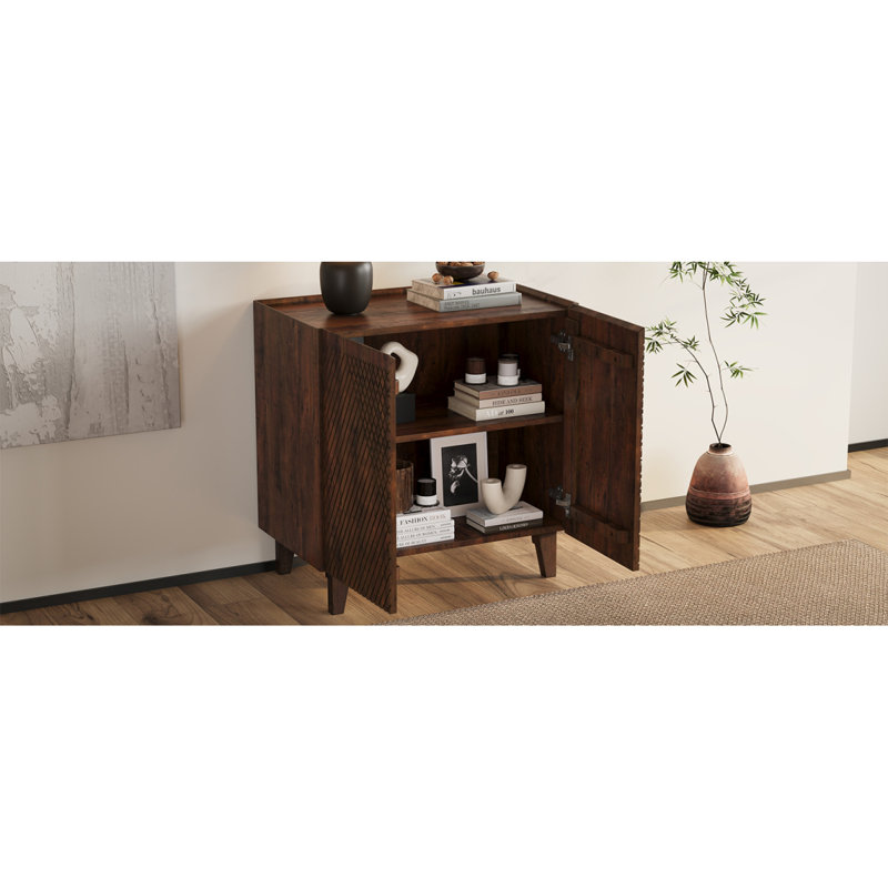 Rustic Mango Wood Cabinet With Fluted Design