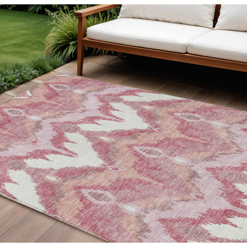 Tapis intérieur lavable ikat mauve et ivoire 10 pi x 14 pi rosé