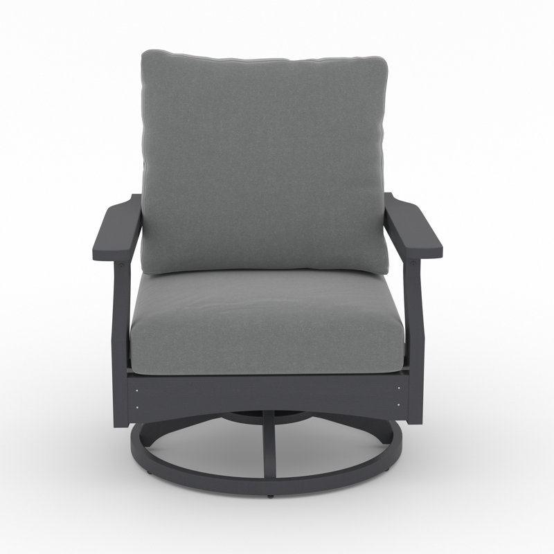 Gray HDPE 5-Piece Fire Pit Table Set with Cushioned Rock-Swivel Chairs