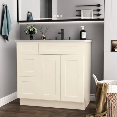 36 In. W X 21 D 34.5 H Antique White Plywood Bathroom Cabinet. Made From Robust And Plywood. Quiet Door Closing Mechanism. . Easy To Clean. Suitable For Bath Kitchen Vanity Sink Base Build With