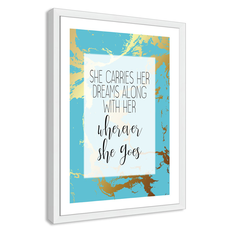 «Whereever she goes», art encadré, Cadre blanc, H 36,5 po x l 26,5 po x P 0,63 po