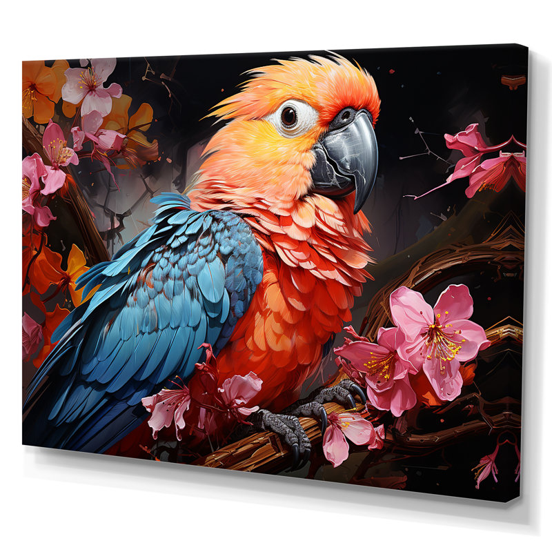 Perroquets Rhapsodie tropicale I, Cadre naturel flottant, H 24 po x l 32 po