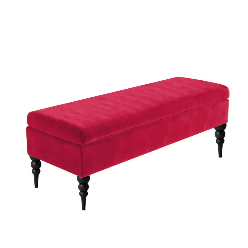 Safar Plain Ottoman Storage Bench - Plush Velvet Shoe Bench - Upholstered Footstool with Storage, Red