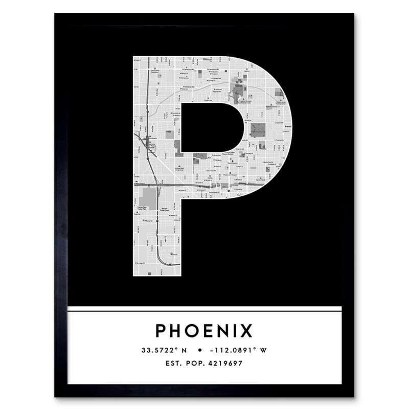 Phoenix City Map Phoenix Arizona United States City Map - Single Picture Frame Typography