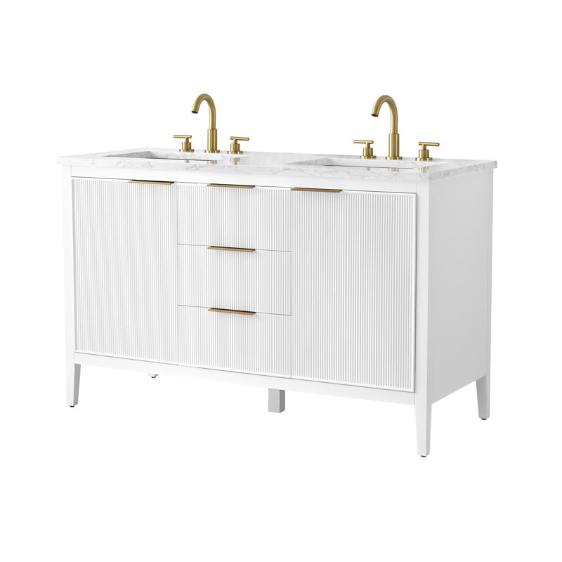 Emma 54" W Double Vanity, White/Brushed Bronze