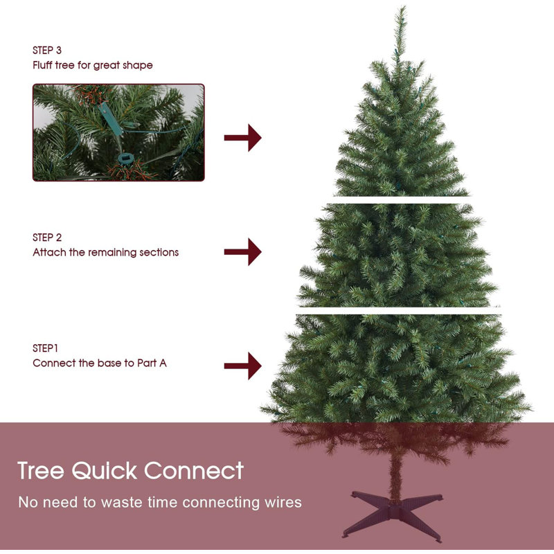 6.5ft Green PVC Christmas Tree with Multicolor LED Lights