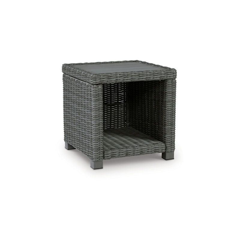 Table de bout d'extérieur 23 pouces Inetha Ellie, tablette inférieure, résine tressée grise, métal