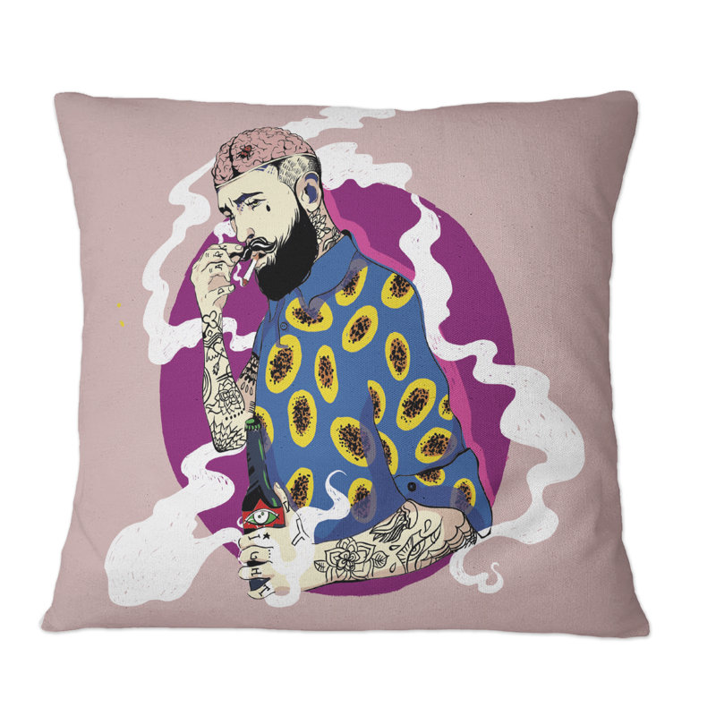 Coussin Hipster Man With Beard, 18 po x 18 po