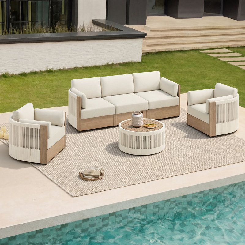 Ensemble de conversation 4 pièces pour l'extérieur, 4 pièces: 2 chaises, canapé, table