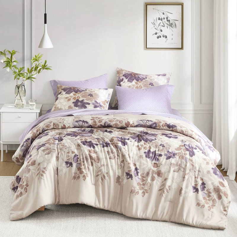 Édredon et drap taupe - Floral aquarelle, floral acarien pour lit doux
