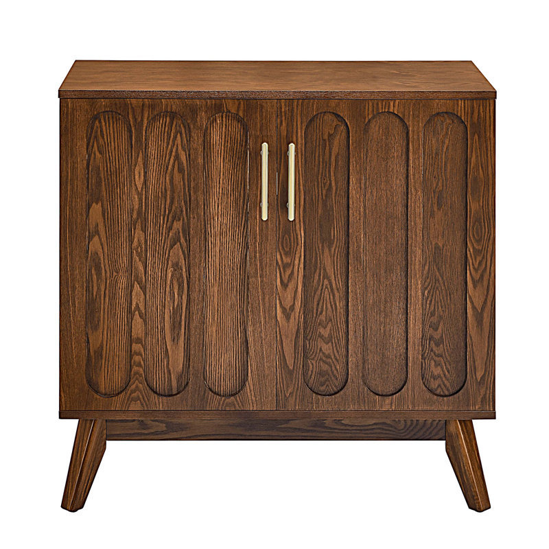 Mid Century Modern Fluted Sideboard Cabinet with Adjustable Shelves & Solid Wood Legs, Buffet Cabinet with Storage, Walnut