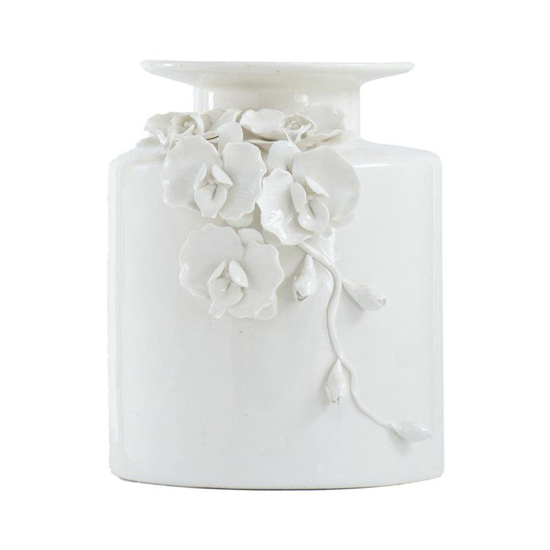 Off White Ceramic Table Vase, 8.8" H x 7.9" W x 7.3" D