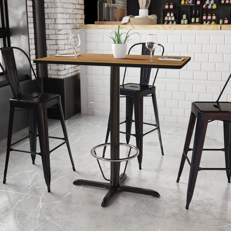 Basquez Rectangular Laminate Table Top with Bar Height Table Base and Foot Ring, 43.125" H x 24" W x 42" D, Walnut