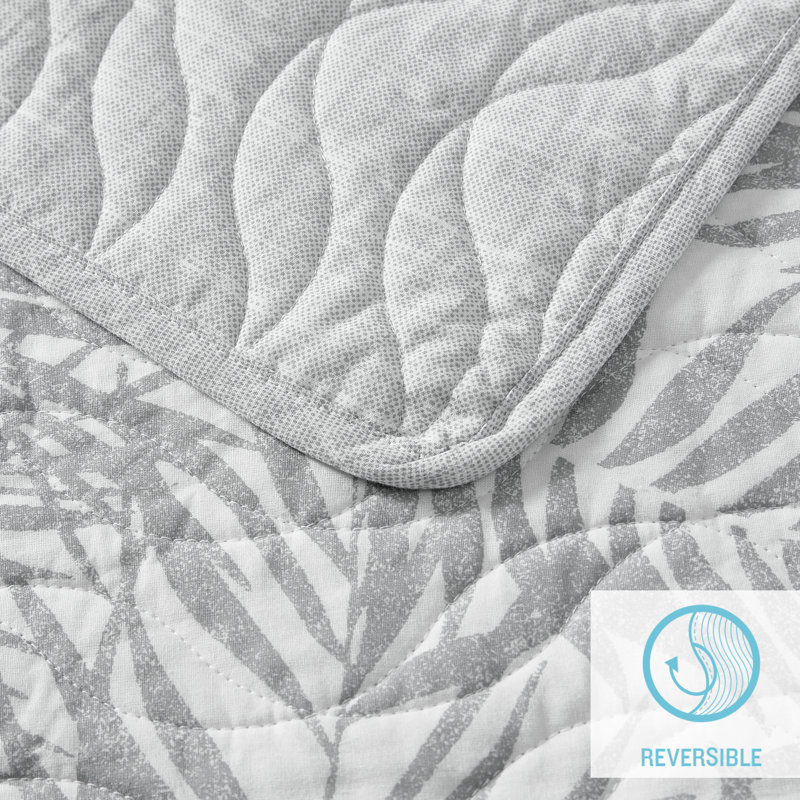 Tommy Bahama Palmday Cotton Reversible Quilt Set, Grey, King Quilt + 2 King Shams