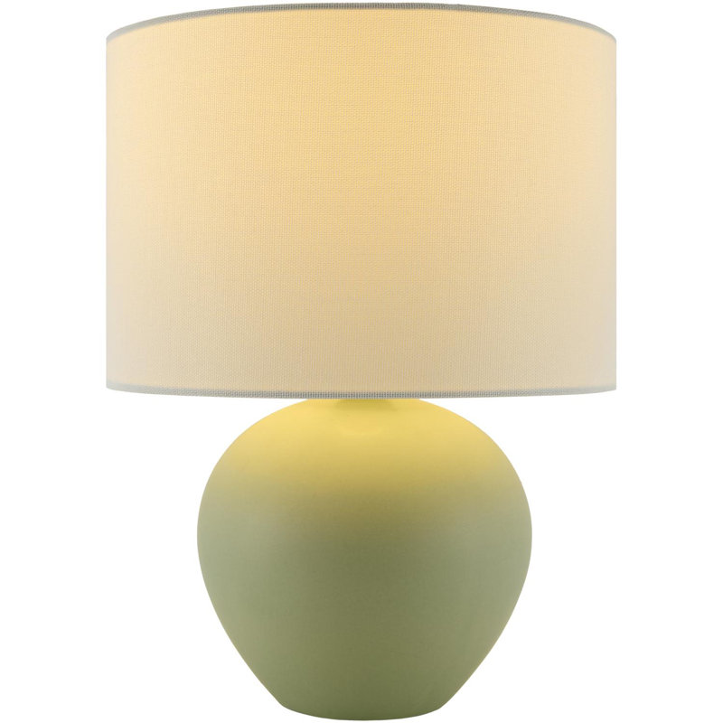 Ceramic Table Lamp with Linen Drum Shade, Pale Green