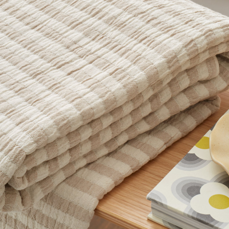 Cotton Muslin Stripe 150x200cm Blanket Throw, Natural