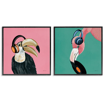 Toucan and Flamingo Musical Pals  2 PC Giclee Art Set by Yvette St. Amant