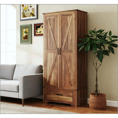 Farmhouse Style Kitchen Pantry Cabinet With Adjustable Shelves And Barn Doors For Efficient Storage