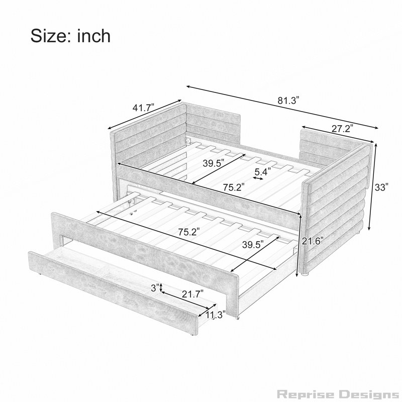Space-Saving Chenille Upholstered Daybed with Trundle and 3 Storage Drawers, Beige