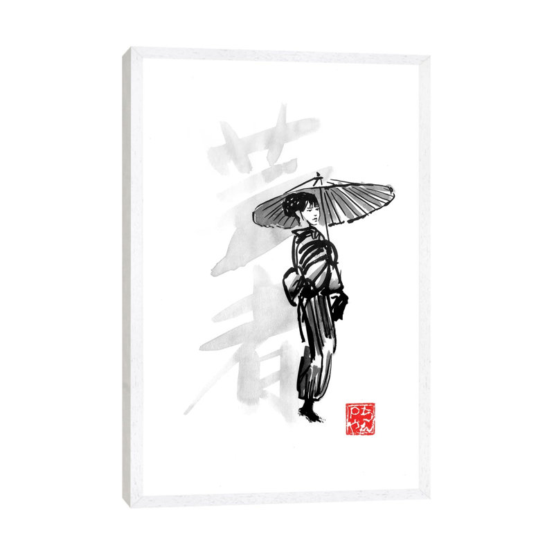 Geisha by Péchane - Painting on Canvas, 152.5 cm H x 101.5 cm W, White Framed
