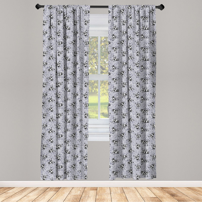 Black and White Skull Pattern Light Filtering Curtain Panels