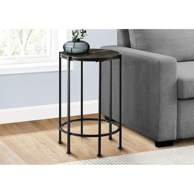 Élégante table d'appoint en stratifié bronze foncé avec base en métal noir, idéale pour la chambre à coucher