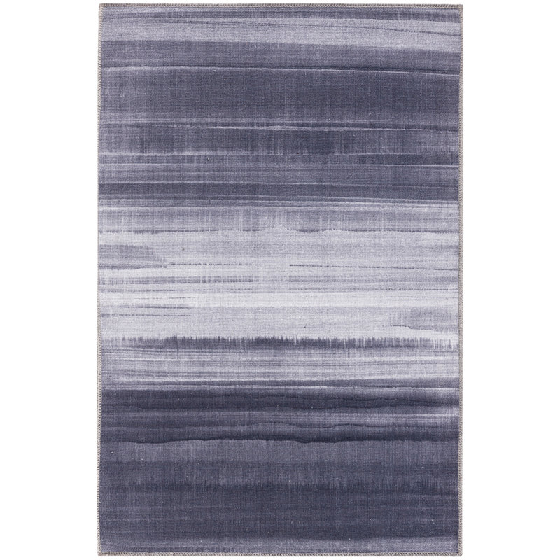 Abstract Machine Washable Polyester/Cotton Area Rug in Gray, Rectangle 2'8" x 4'