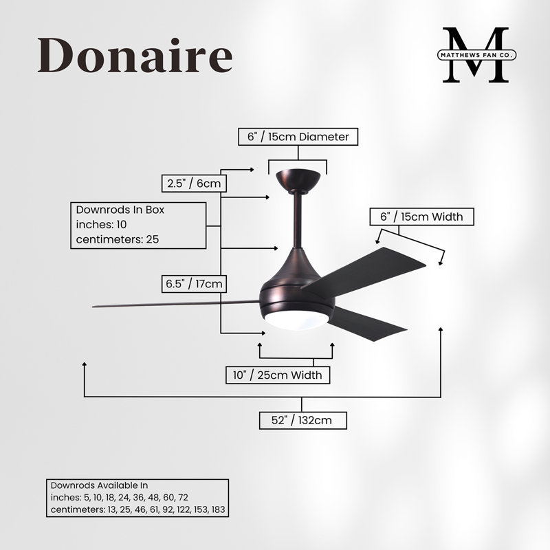 Donaire LED Outdoor Downrod Ceiling Fan, Brushed Bronze, Bronze