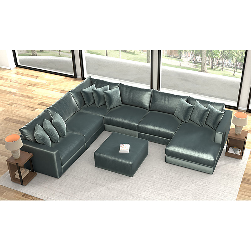 Canapé modulaire très profond avec repose-pieds assorti six pièces Rondale, Mélange de polyester vert