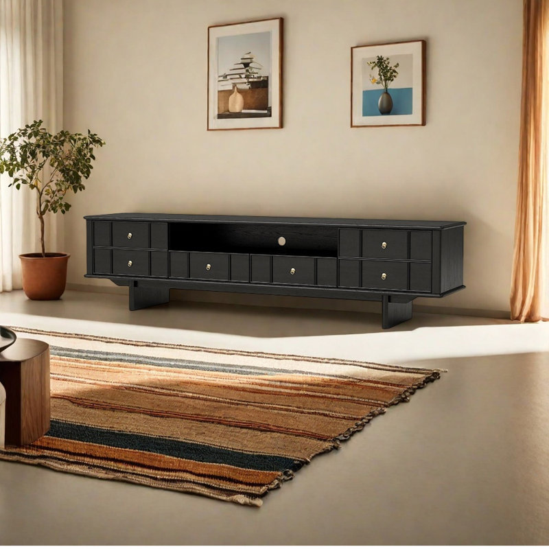Meuble télé de style français rétro minimaliste, 78.74, Noir, noir, noir, noir