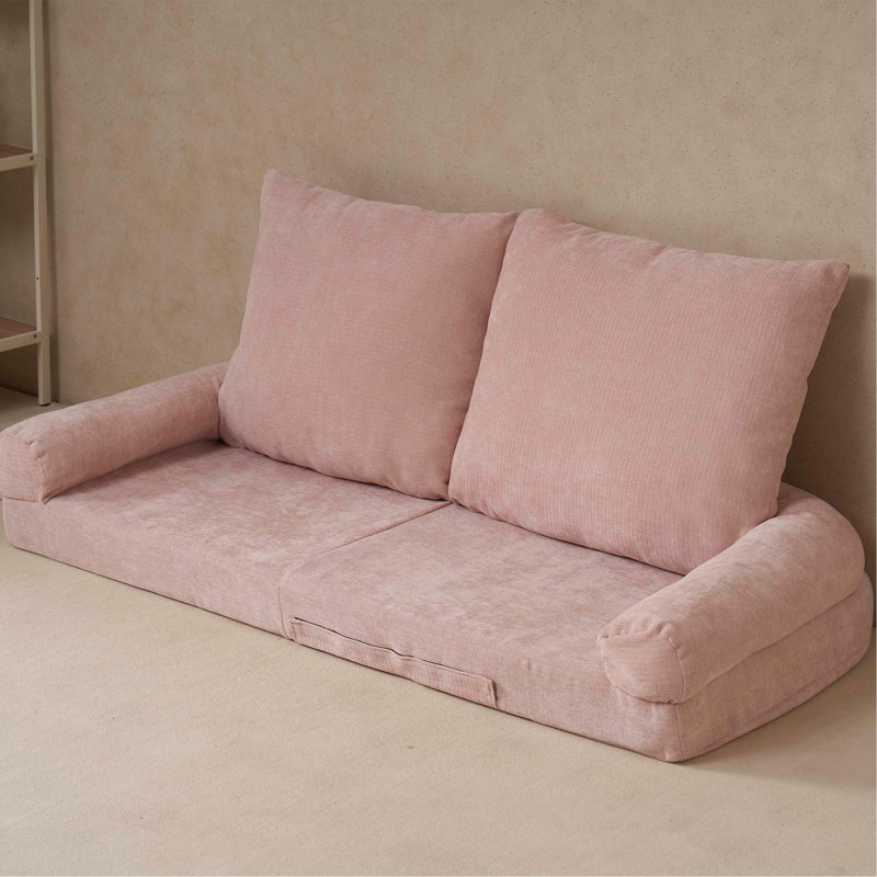 Convertible Fold-Out Single Sofa Bed, Pink, The Left Part Of The Complete Product, Pink Fabric